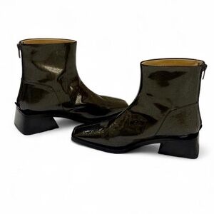 Square Toe Patent Leather Ankle Boots Sculptural Heel Black EU 36 US 6 "7or9"